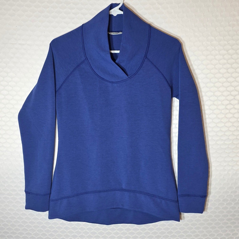 Athleta Blue Wool Blend Shawl Collar Pullover Sweatshirt XS